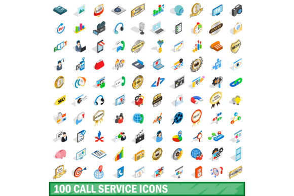 100 Call Service Icons Set, Isometric 3D