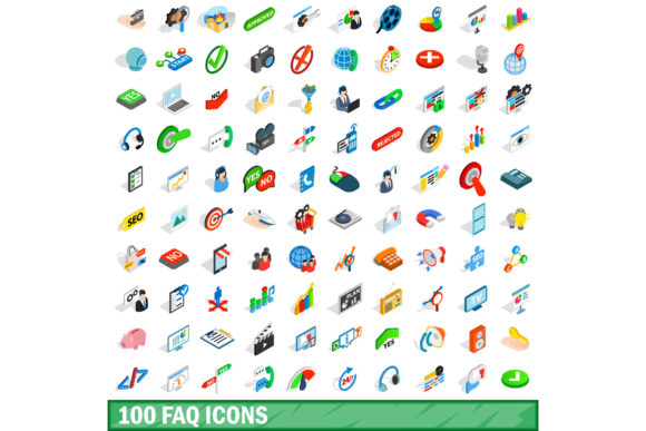 100 Faq Icons Set, Isometric 3d Style