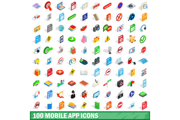 100 Mobile App Icons Set: Elevate Your Design with Isometric 3D Vector Illustrations