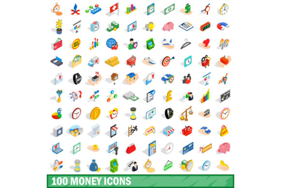 100 Money Icons Set, Isometric 3d Style
