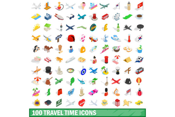 100 Travel Time Icons Set for Modern Design