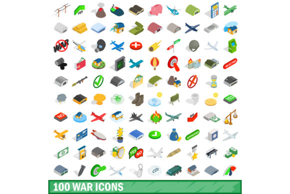 100 War Icons Set, Isometric 3d Style