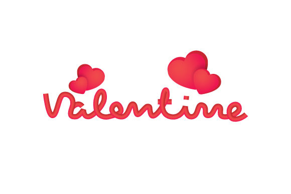 3d Lettering Valentine and Hearts Design