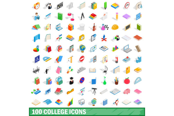 Elevate Your Educational Designs with a Comprehensive 100 College Icons Set in Isometric 3D Style