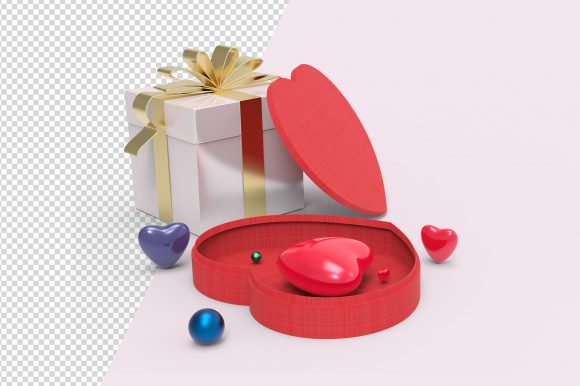 Gift Box with Open Heart Shape Mockup