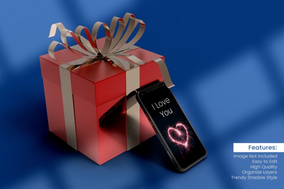 Pink 3d Gift Box Mockup with Smartphone