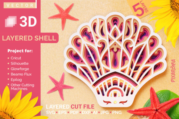 Shell 3D Layered SVG Cut File Design